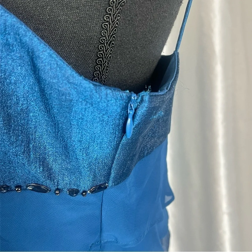 Y2K Prom Blue Tiered Mini Dress 14P Satin & Chiffon Ruffles